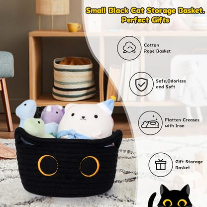 Small Storage Basket, Black Cat Cotton Rope Cute Basket Toy Bin - color: Black, size: 9 × 5 inches