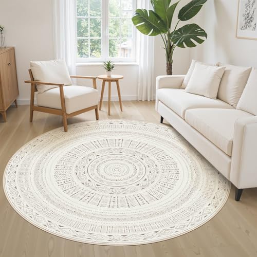 cotiled 5x5 Round Rug 5ft Circle Living Room Boho Area Rugs - color: Light Brown/Cream, size: 5' (Round)