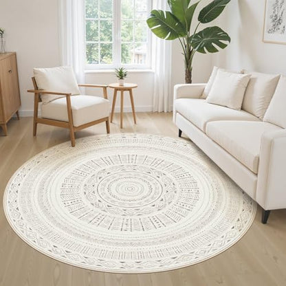 cotiled 5x5 Round Rug 5ft Circle Living Room Boho Area Rugs - color: Light Brown/Cream, size: 5' (Round)