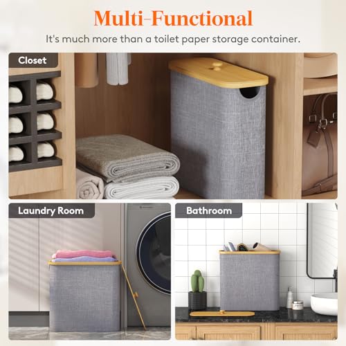 Lifewit Toilet Paper Storage Holder Extra Large Stand Basket 30L Light Gray - color: Gray, size: 30L