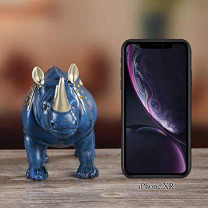 Resin Rhinoceros Statue, Wildlife Rino Animal Figurine, Blue,10.6in(L) - size: 10.6" Length