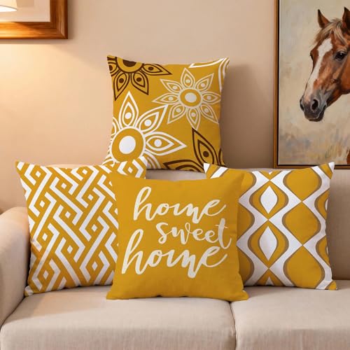 Hexagram Throw Pillow Covers 18x18, Yellow Outdoor Pillow Covers - color: Yellow1, size: 18" x 18" (Pack of 4)