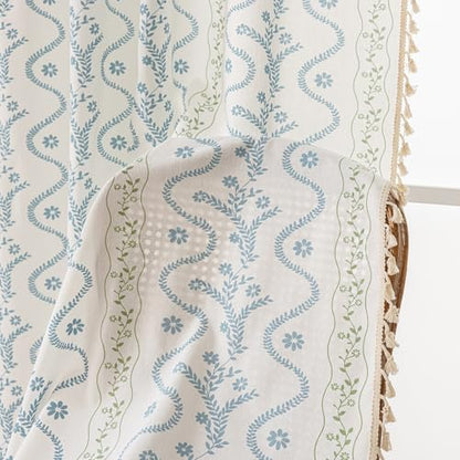 Light Blue Green Boho Floral Curtains 84 Inches Long 2 Panels - color: Blue Green, size: 55"W x 84"L (Pack of 2)