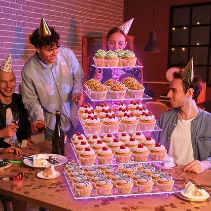 YestBuy Cupcake Stand with Pink Lights, Cupcake Tower Stand for 60 Cupcakes - color: Pink, size: 5 Tier Square
