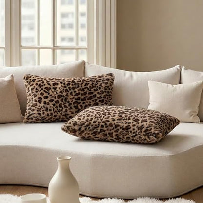 Cheetah Lumbar Pillow Covers 12x20 Inch Set of 2, Soft Faux Fur Double-Sided Rectangular Leopard Pillow Cases for Sofa Living Room, Modern Home Decor - size: 20" x 12" (Pack of 2)