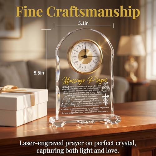 Crystal Clock Wedding Gift for Couples 2026 - Engraved Anniversary, Engagement & Newlywed Keepsake for Bride and Groom, Unique Marriage Present for Mr and Mrs - color: Marriage Prayer