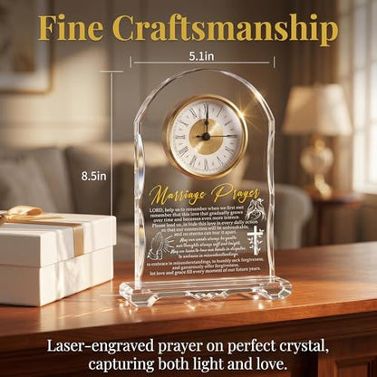 Crystal Clock Wedding Gift for Couples 2026 - Engraved Anniversary, Engagement & Newlywed Keepsake for Bride and Groom, Unique Marriage Present for Mr and Mrs - color: Marriage Prayer