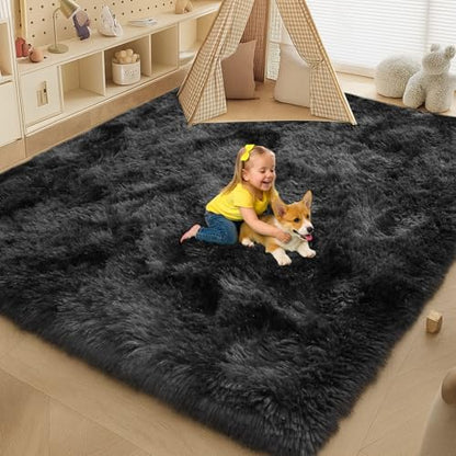 8x10 Darkgrey Fluffy Shag Area Rug, Non-Slip Soft Carpet for Home - color: Darkgrey, size: 8' x 10' (Rectangular)