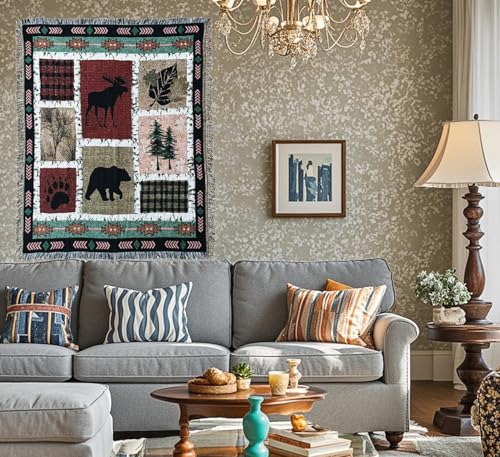 EZ. enjoy Geometric Woodland Moose Bear Tapestry Throw Blanket - color: Wildlife01