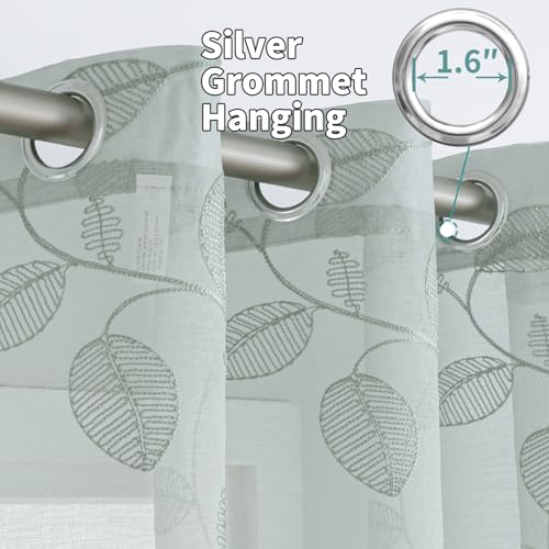 BGment Sage Sheer Curtains 72 Inches Long Living Room 2 Panels - color: Sage-leaf, size: 52"W x 72"L (Pack of 2)
