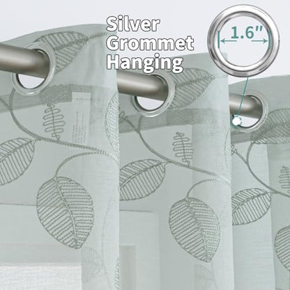 BGment Sage Sheer Curtains 90 Inches Long Living Room 2 Panels - color: Sage-leaf, size: 52"W x 90"L (Pack of 2)