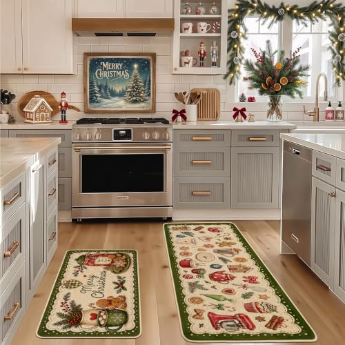 Baccessor Christmas Kitchen Rugs Set of 2 Gingerbread 17x29 and 17x47 Inch - color: Gingerbread Man