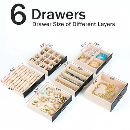 BOOVO Clear Lid Jewelry Box,6 Layers Jewelry Organizer (Black, 6 Layer) - color: Black, size: 6 Layer