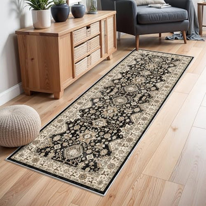 Washable Hallway Runner Rug 2x6: Non Slip Runner Rugs with Rubber Backing - color: Black, size: 2' x 6' (Rectangular)