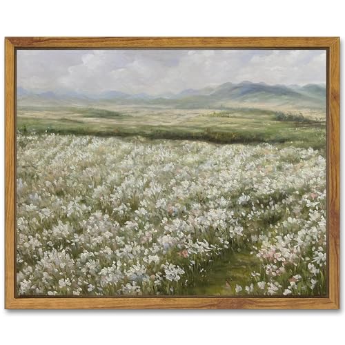 SHENIFY Vintage Landscape Framed Canvas Wall Art Countryside Flower Field Classic Paintings Farmhouse Kitchen Office Decor - 8x10in Natural Framed - color: Floral Meadow, size: 10"L x 8"W