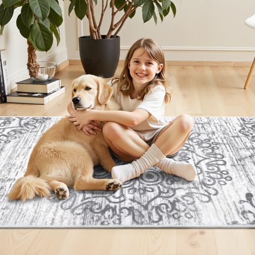HEBE Hallway Runner Rug 3'x6', Washable Non Slip Kitchen Rug Runner - color: Grey, size: 3' x 6' (Rectangular)