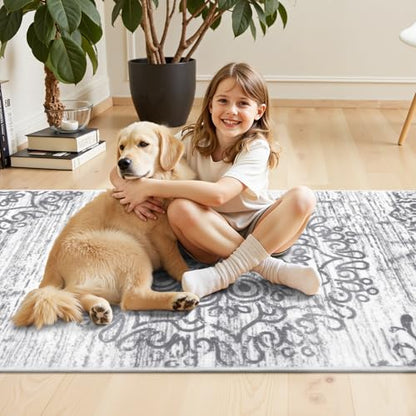 HEBE Hallway Runner Rug 3'x6', Washable Non Slip Kitchen Rug Runner - color: Grey, size: 3' x 6' (Rectangular)