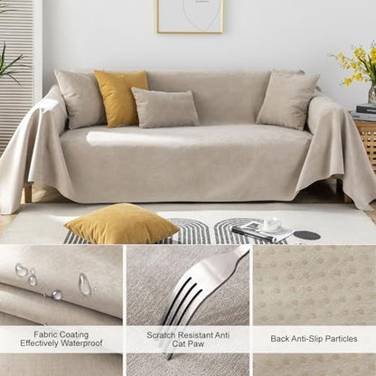 STACYPIK Waterproof Khaki Couch Covers, Anti-Scratch Sofa Covers Washable - color: 0 A-waterproof-beige, size: Medium-II Size(71" X102")