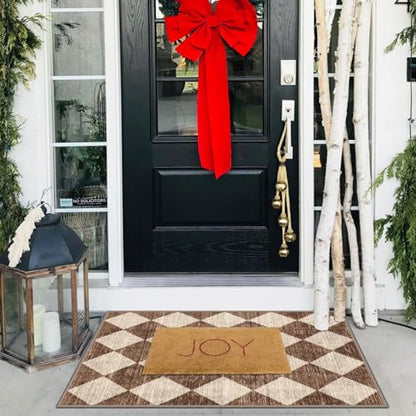 Front Door Rug - 2x3 Brown Beige Checkered Diamond Entry Rug - color: Diamond - Brown Beige, size: 2' x 3' (Rectangular)