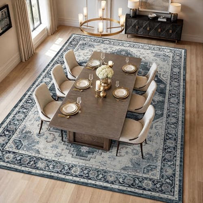 Garvee Navy Blue Boho 10x14 Area Rugs for Living Room Bedroom - color: Navy Blue, size: 10' x 14' (Rectangular)