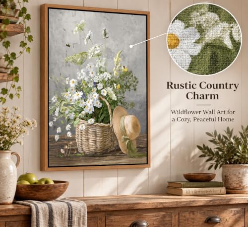 Framed Rustic Daisy Canvas Wall art - color: Daisy-Framed, size: 24"L x 16"W