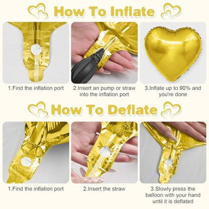 Black Gold Heart Foil Balloons,12Pcs 18Inch Heart Shaped Balloons - color: Black Gold