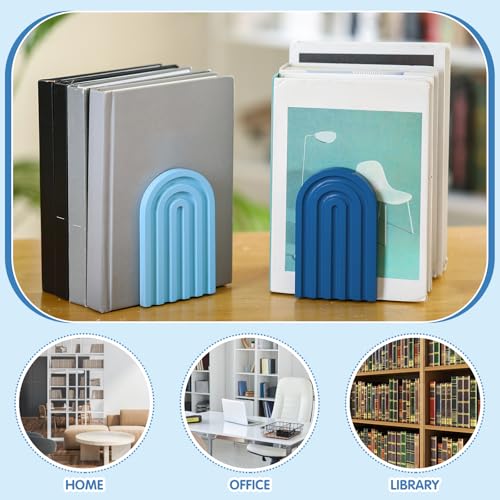 Harloon 4 Pcs Boho Arch Bookends Rainbow Wooden Book Ends, Sky Blue Color - color: Denim Blue Color