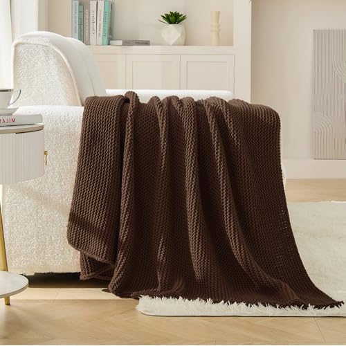 Dark Brown Throw Blanket, Garter Knit, 50" x 60", Chocolate Brown - color: Dark Brown, size: 50"x60"