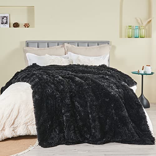GONAAP Fuzzy Faux Fur Throw Blanket for Couch, Black, 50"x60" - color: Black, size: Throw(50"x60")