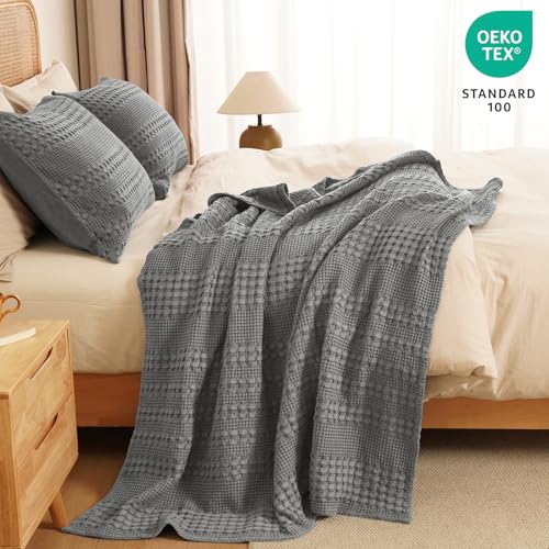 PHF Lightweight 100% Cotton Waffle Throw Blanket for Couch, Dark Grey - color: 12 Dark Grey, size: Throw(50"x60")