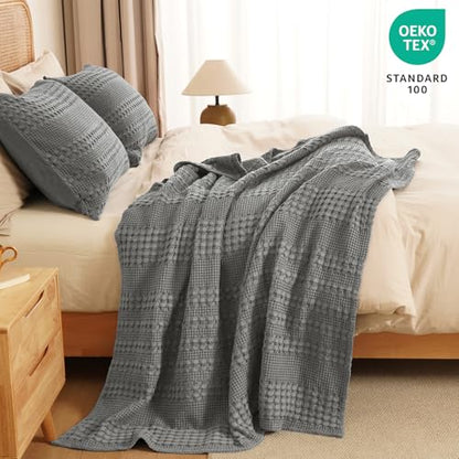 PHF Lightweight 100% Cotton Waffle Throw Blanket for Couch, Dark Grey - color: 12 Dark Grey, size: Throw(50"x60")