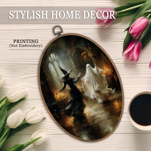 SHQIEUDH Halloween Witchy Ghost Dancing Oval Wall Art 8.6x11.4In - color: halloween-04