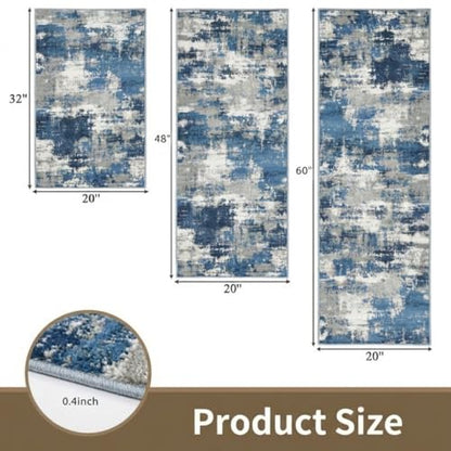 Kitchen Rugs Sets of 3 Non Slip Washable Mats for Floor, Blue - color: Blue