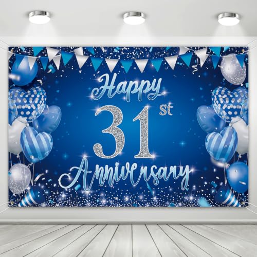 31st Anniversary Backdrop,Blue Silver 31st Wedding Anniversary Background - color: Blue, size: 31st