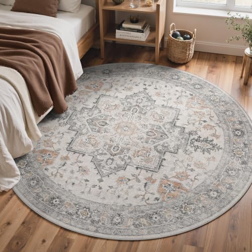 GENIMO 5 Ft Washable Round Area Rugs for Living Room, Light Taupe Brown - color: Light Taupe Brown, size: 5' (Round)