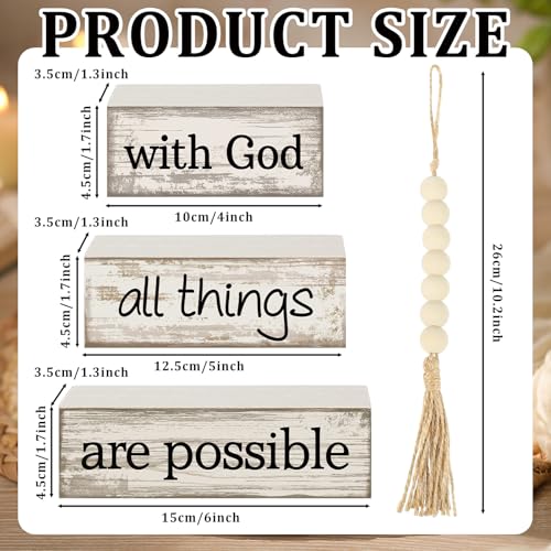 Yuntau 4 Pcs Farmhouse Christian Table Decor with Beads Tassel Block Sign - style: Farmhouse