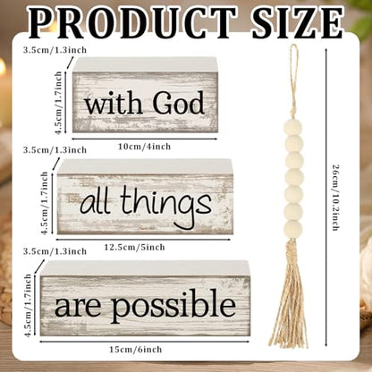 Yuntau 4 Pcs Farmhouse Christian Table Decor with Beads Tassel Block Sign - style: Farmhouse