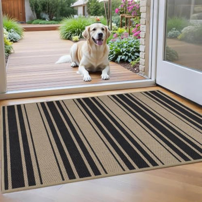 Striped Easy Jute Kitchen Rug 2x3 Entryway Rug Front Door Mat - color: Black/Striped, size: 2'*3'(Rectangular)