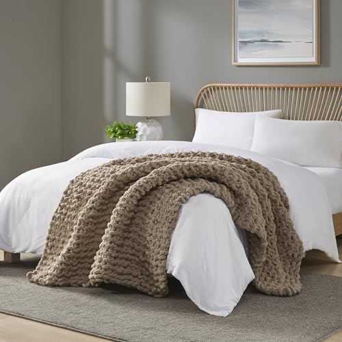 Madison Park Chenille Chunky Knit All Season Throw Blanket, 50 x 60, Brown - color: Brown