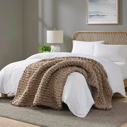 Madison Park Chenille Chunky Knit All Season Throw Blanket, 50 x 60, Brown - color: Brown