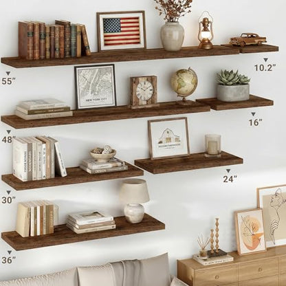 Vivelove 10 Inch Deep Floating Shelves for Wall 55” Set of 2, Rustic Brown - color: Rustic Brown, size: 55”wx10.2”dx1.5”h