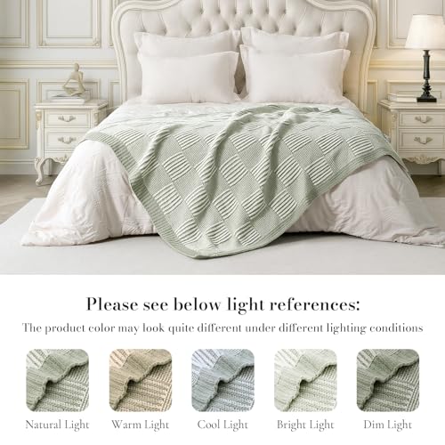 Amélie Home Checkered Knit Throw Blanket for Couch, Sage Green 50"x60" - color: Checkered Sage Green, size: 50" X 60"