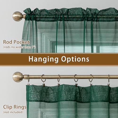 Green Sheer Curtains 108 Inches Extra Long Rod Pocket - color: Hunter Green, size: 42"W x 108"L (Pack of 2)
