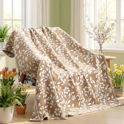 Hahafelt Brown Flower Chenille Throw Blanket 50x60 Soft Couch - color: Brown, style: Flower