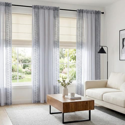 jinchan Floral Linen Sheer Boho Curtains 96 Inch Rod Pocket 2 Panels Gray - color: Boho Grey, size: 55"W x 96"L (Pack of 2)