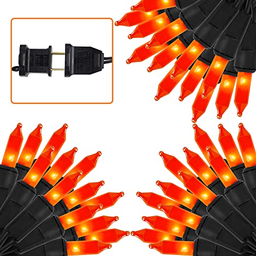 LJLNION 3 Pack Halloween Lights Outdoor, Each 29ft 150 Count Black Wire Incandescent Fairy Mini Lights, 120V UL Certified Clear Light String, Connectable for Patio Tree Party Home Decor, Orange - color: Orange, size: 3 Pack