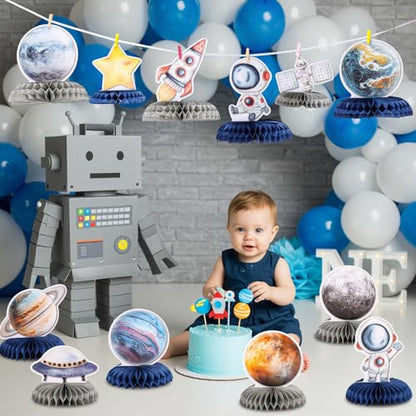 12 PCS Space Theme Party Decorations Outer Space Honeycomb Centerpieces - style: Space