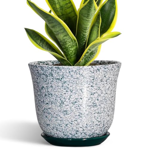 Ceramic Pots for Plants, 8 Inch Plant Pot for Indoor, Green - color: Crack Blackish Green, size: 8 Inch