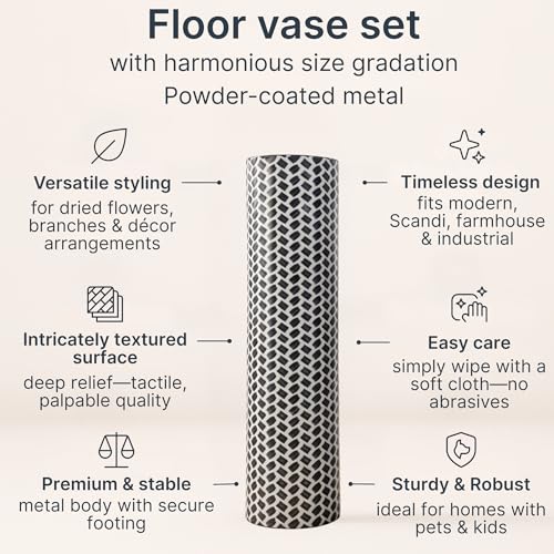Leewadee Set of 2 Large Floor Vases Metal for Pampas Grass - color: Black, White