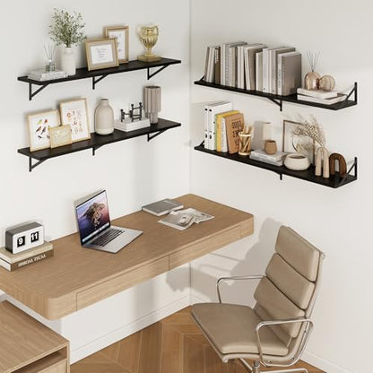 Axeman Deep Floating Shelves, 55'' x 10'' Black Wall Shelves Set of 2 - color: Black, size: 55W x 10D